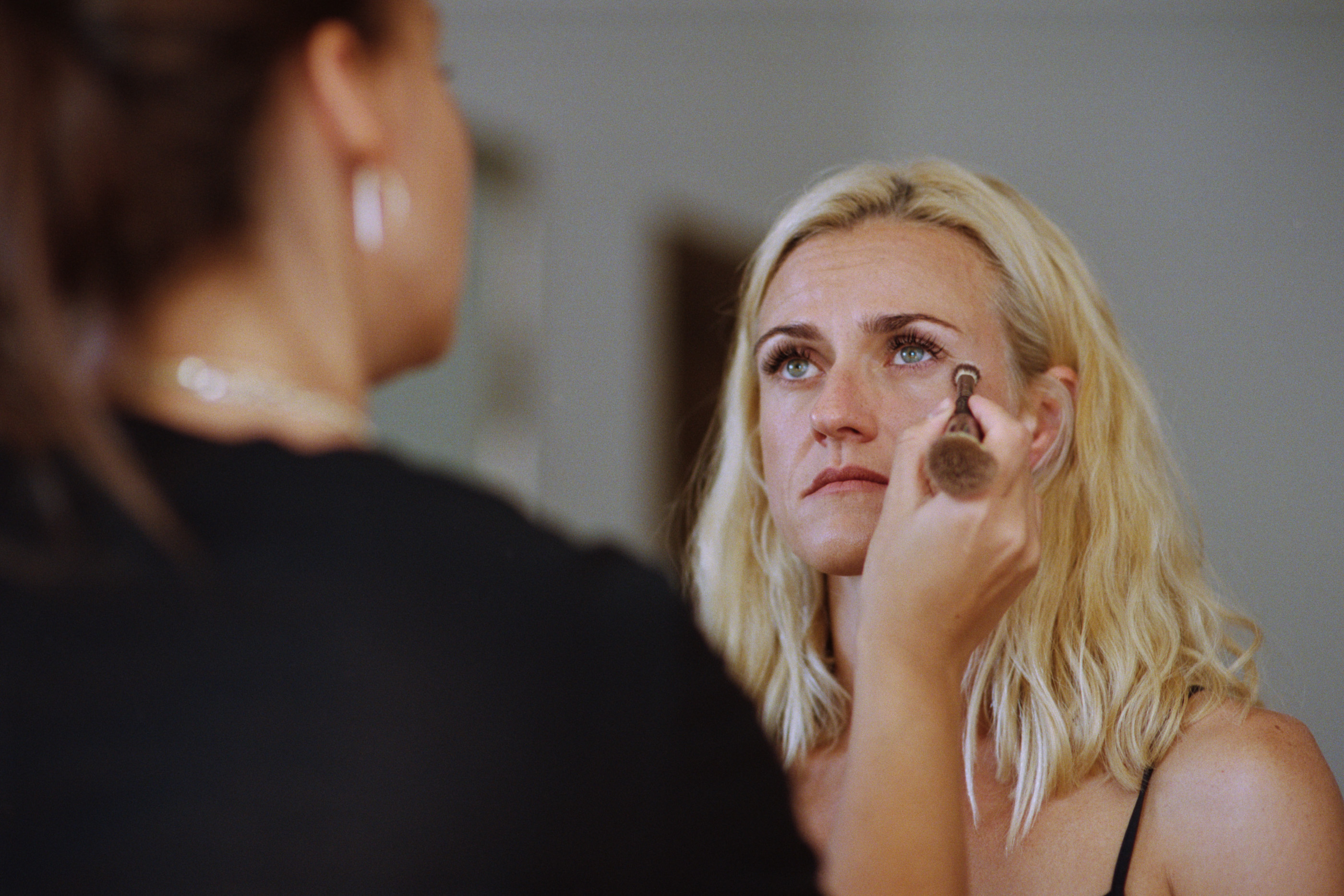 A quiet, emotional moment as the bride gets ready, black and white, Linda & Thomas wedding in Berlin