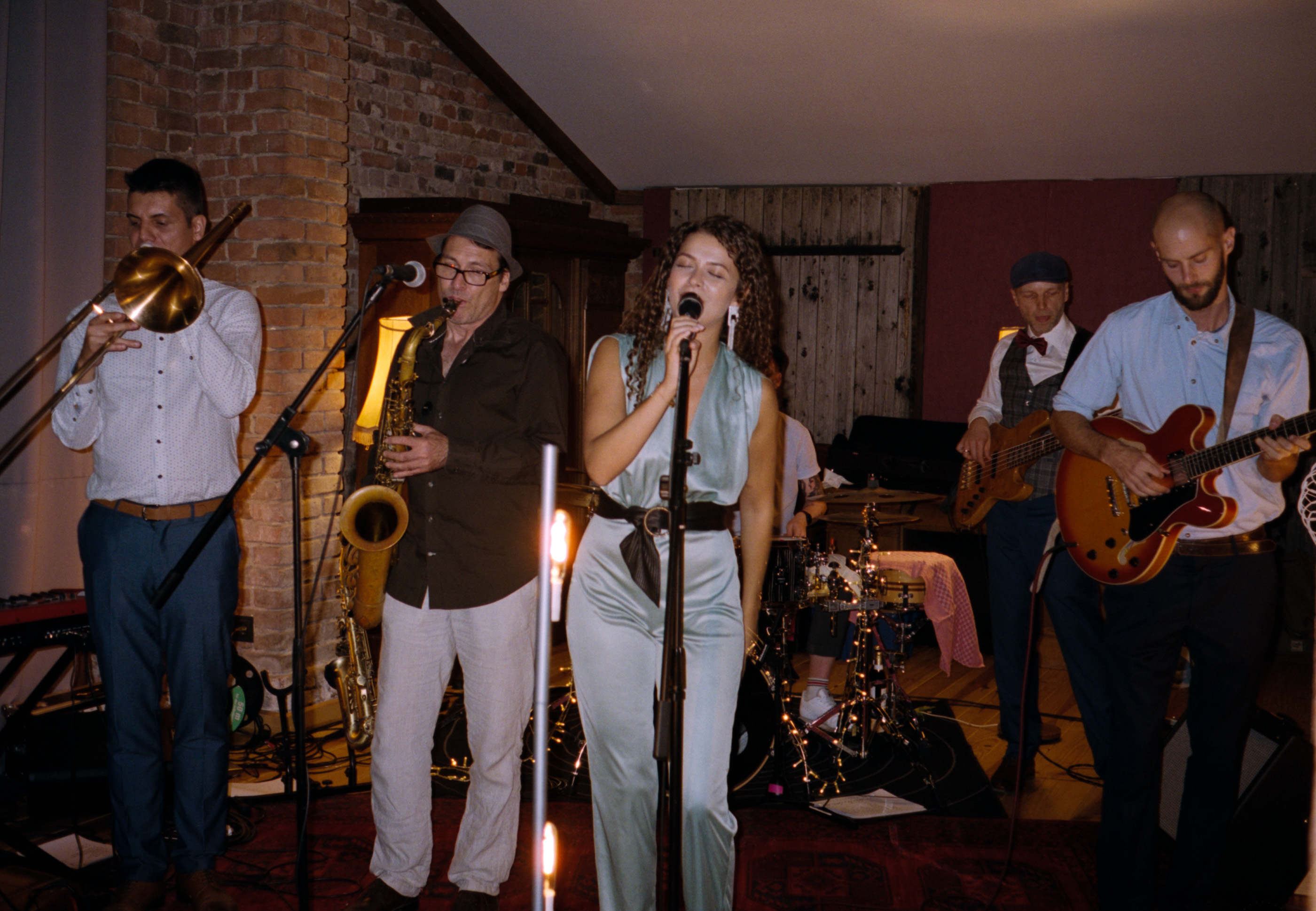 A band playing brass and vocals at the reception, Linda & Thomas wedding in Berlin