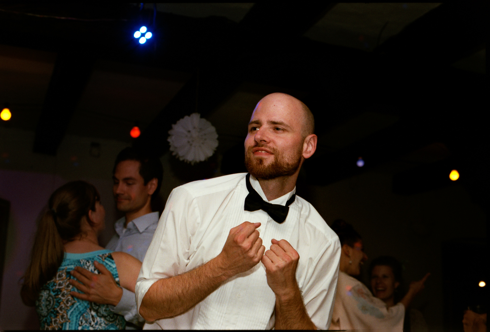 The groom dancing at the party, Maike & Daniel wedding in Brandenburg