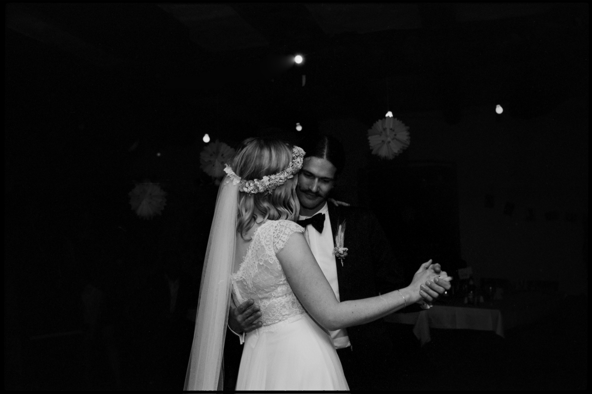 The couple dancing, in black and white, Maike & Daniel wedding in Brandenburg