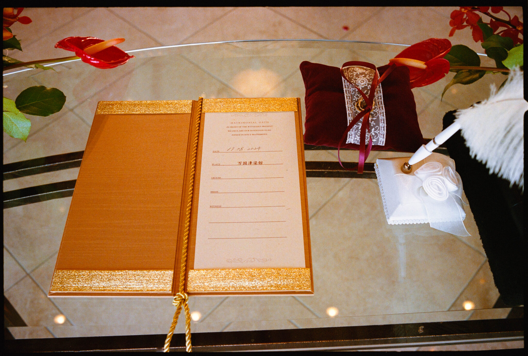 The marriage register open with a pen, Sugano & Jonas wedding in Okinawa