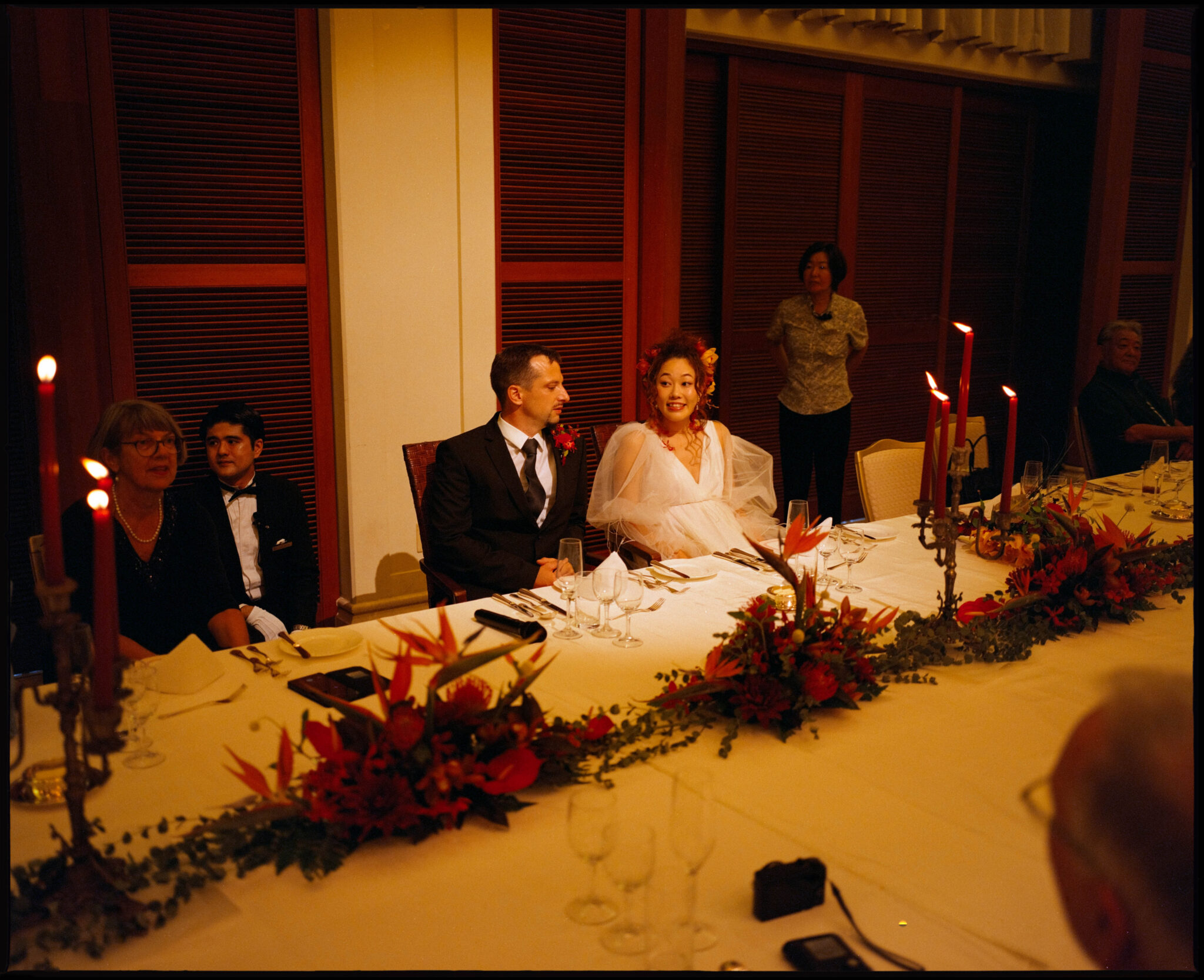 The couple at the head table, Sugano & Jonas wedding in Okinawa