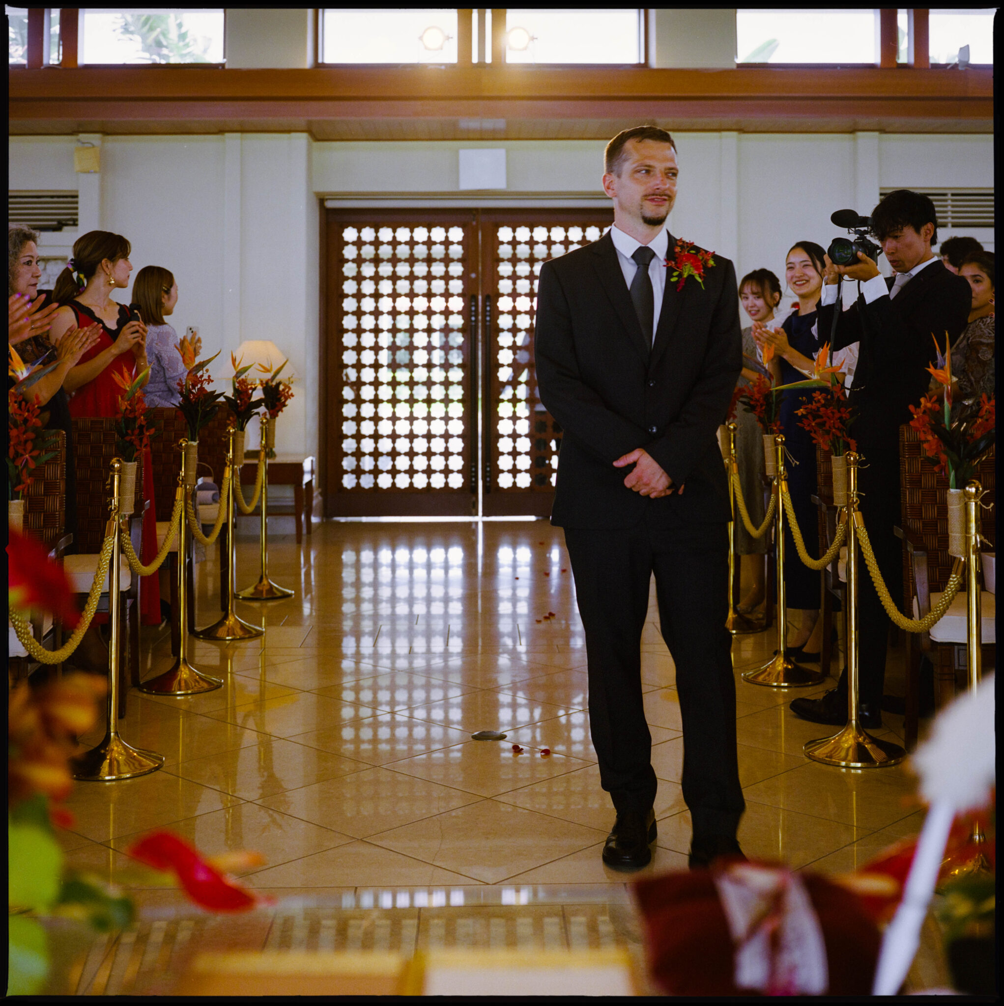 The groom waiting at the ceremony, Sugano & Jonas wedding in Okinawa